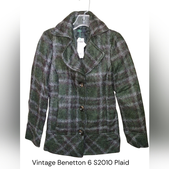 Vtg Stile Benetton Plaid Blazer 6 Wool Alpaca Blend Nwt - Picture 1 of 10